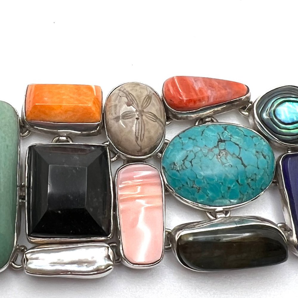 Mexico 950 Gemstone Mosaic Toggle Bracelet - Picture 3 of 7